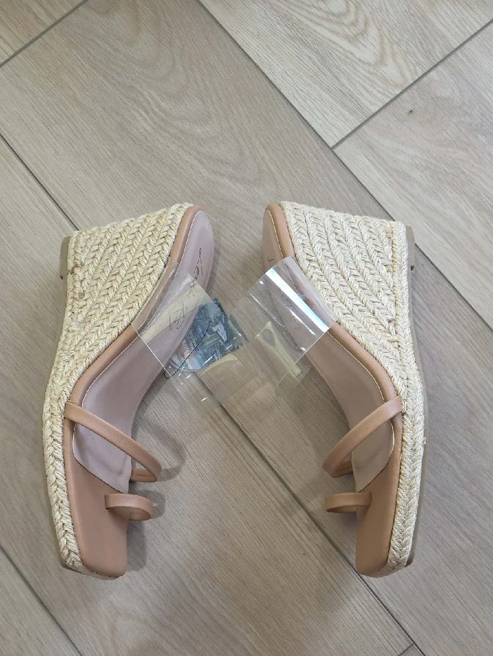 London Rag Clear Strap Espadrille Tan Wedge Sandal